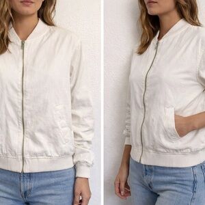 Zara White Bomber Jacket Women’s Size Medium Lightweight Zip Up